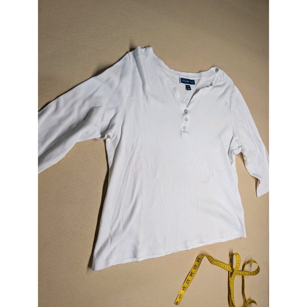 Karen Scott Women's T Shirt Size XL White 100% Cotton 3/4 Sleeve Fisherman